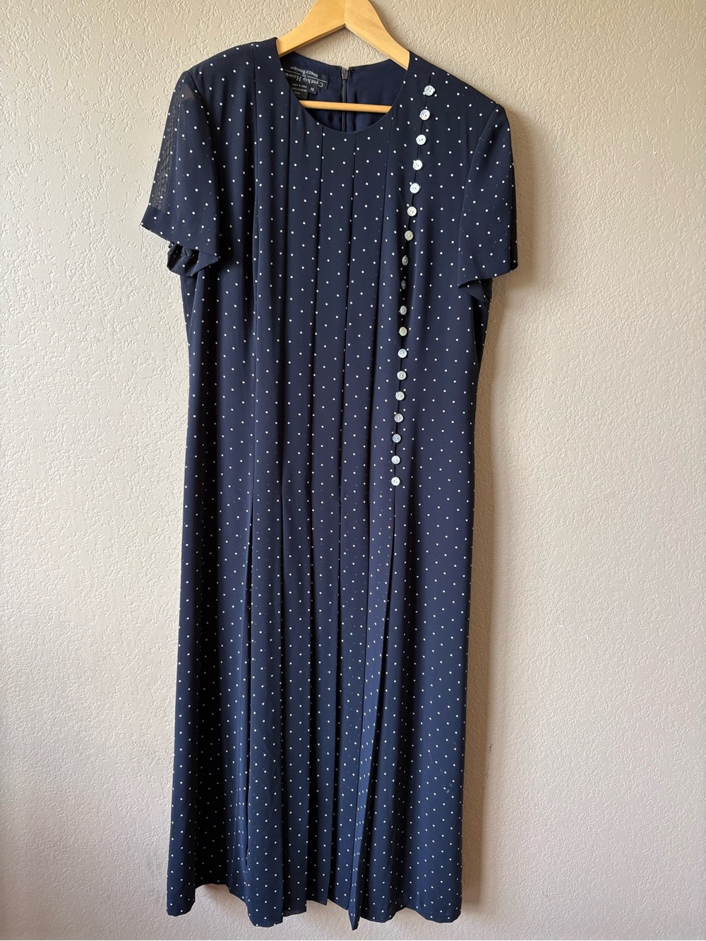 VINTAGE CIRCA 1990'S CYNTHIA HOWIE NAVY BLUE & WHITE POLKADOT MAXI DRESS SZ 16